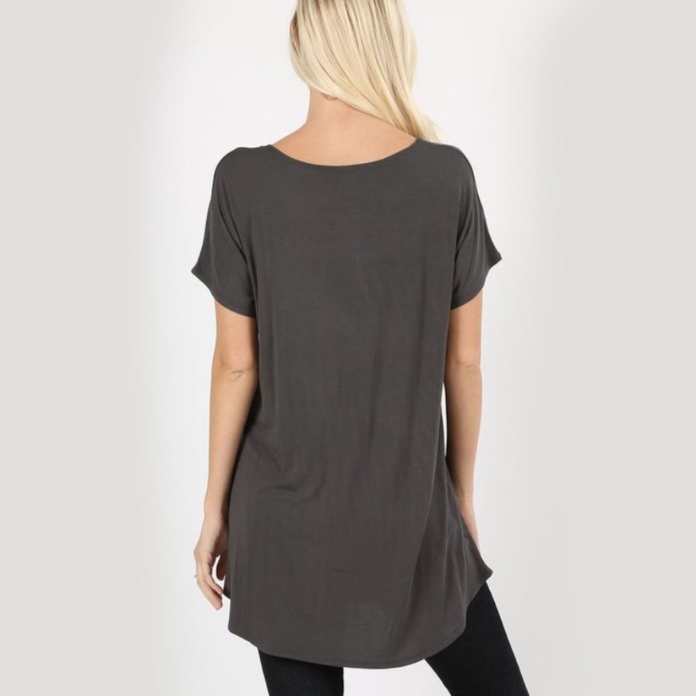 Round Neck Drop Shoulder Top in Grey - Picture 2 of 2